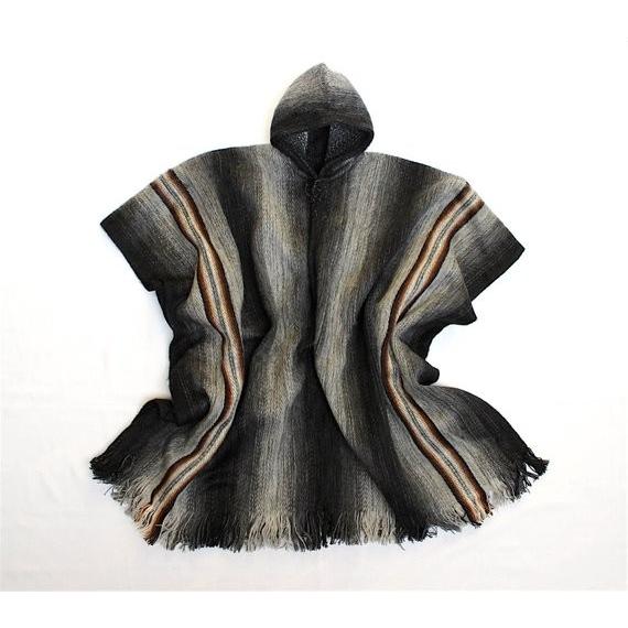 ポンチョ メンズ パーカー付 アルパカ かっこいい グレーブラック