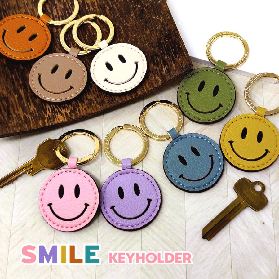 スマイル キーホルダー ニコちゃん PUレザー キーリング バッグ