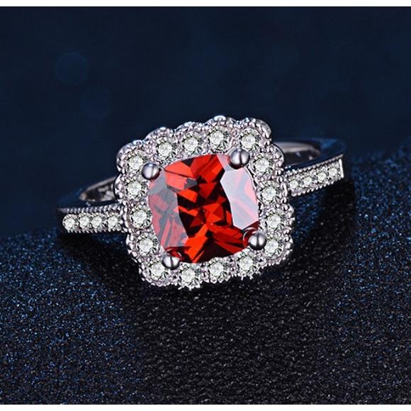 指輪 レディース レッド キュービックジルコニア スクエア リング 紅色