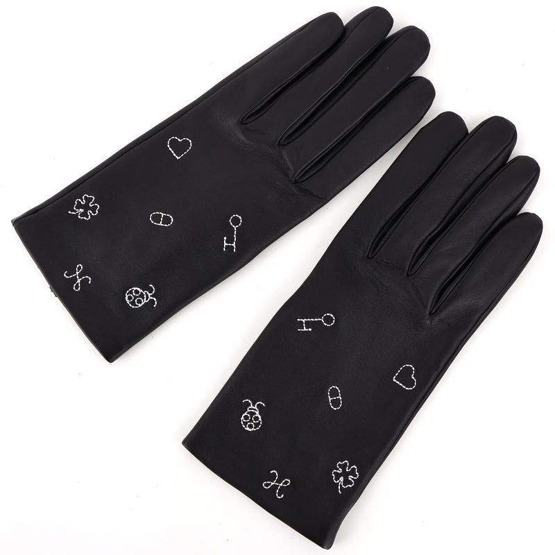 HERMES（エルメス） レザーグローブ レディース ラムスキン ブラック