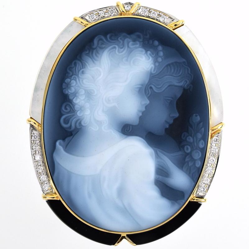 カメオ ブローチ ペンダントトップ 2way シェル オニキス メノウ