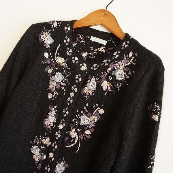 wpc アトリエサガン ATELER SAGAN カーディガン M 黒 ニット 花