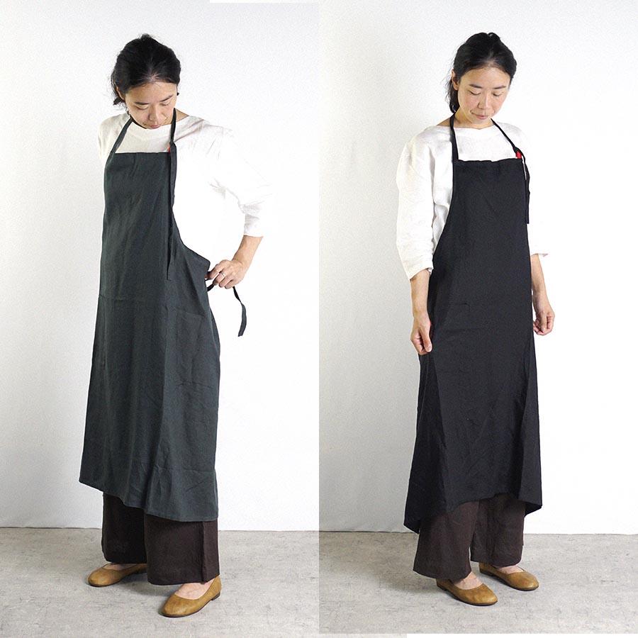 リネン 無地 エプロン 麻100% オールシーズン : リネンコットンの