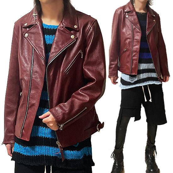 ライダースジャケット メンズ 本革 レザー レッド 赤 モード系 送料