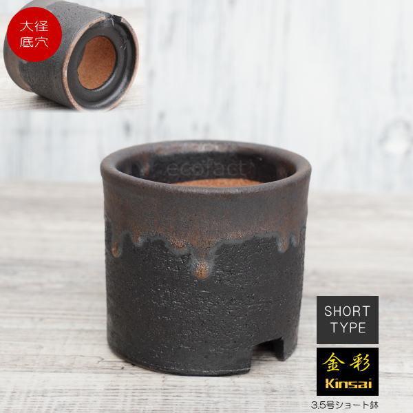 陶器鉢 植木鉢 3.5号ショートタイプ 筒型 金彩 ゴールド/ブラック