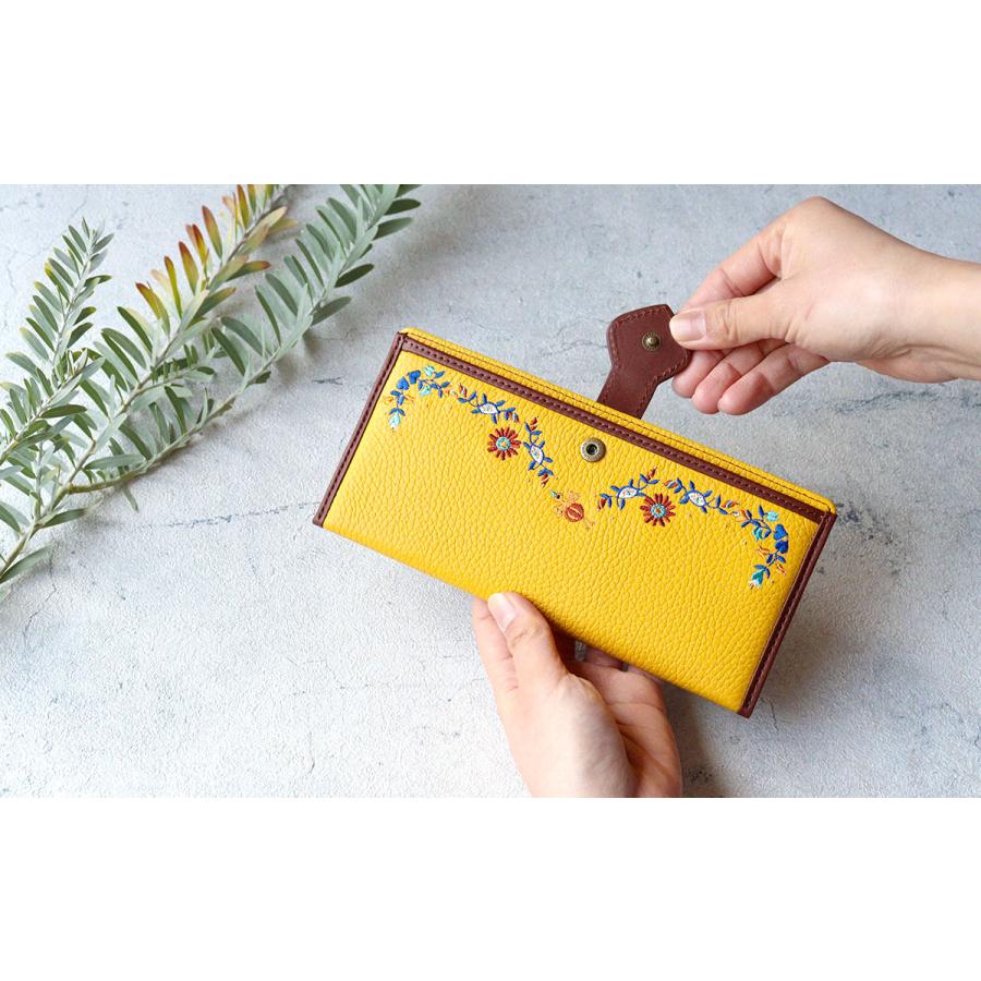 Jocomomola（ホコモモラ） 薄マチ長財布 刺繍 鳥 ペタロ 5380174