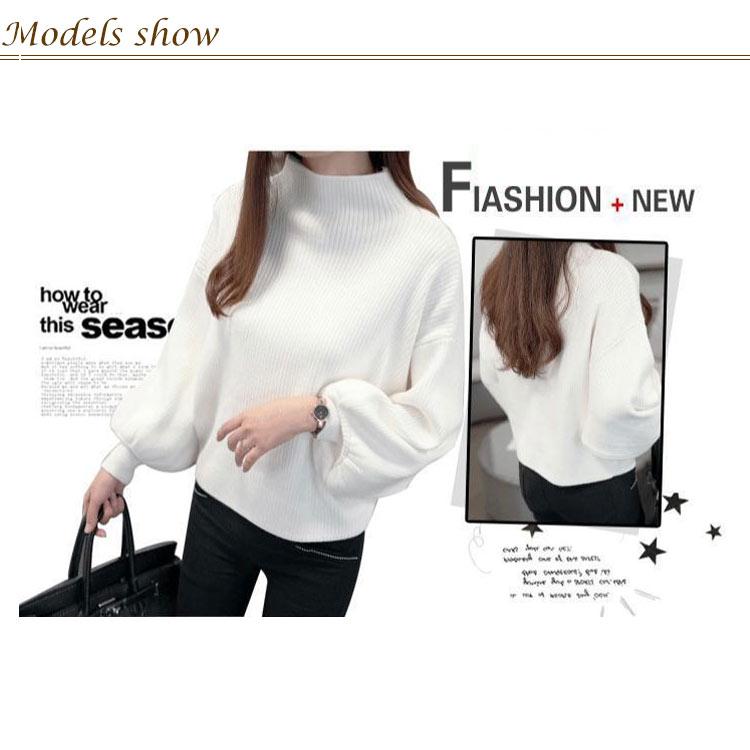 トップス ハイネック ニットセーター 長袖 バルーン袖 レディース リブ