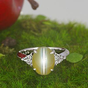 キャッツアイ リング 指輪 大粒 4.34ct Pt900 クリソベリルキャッツ