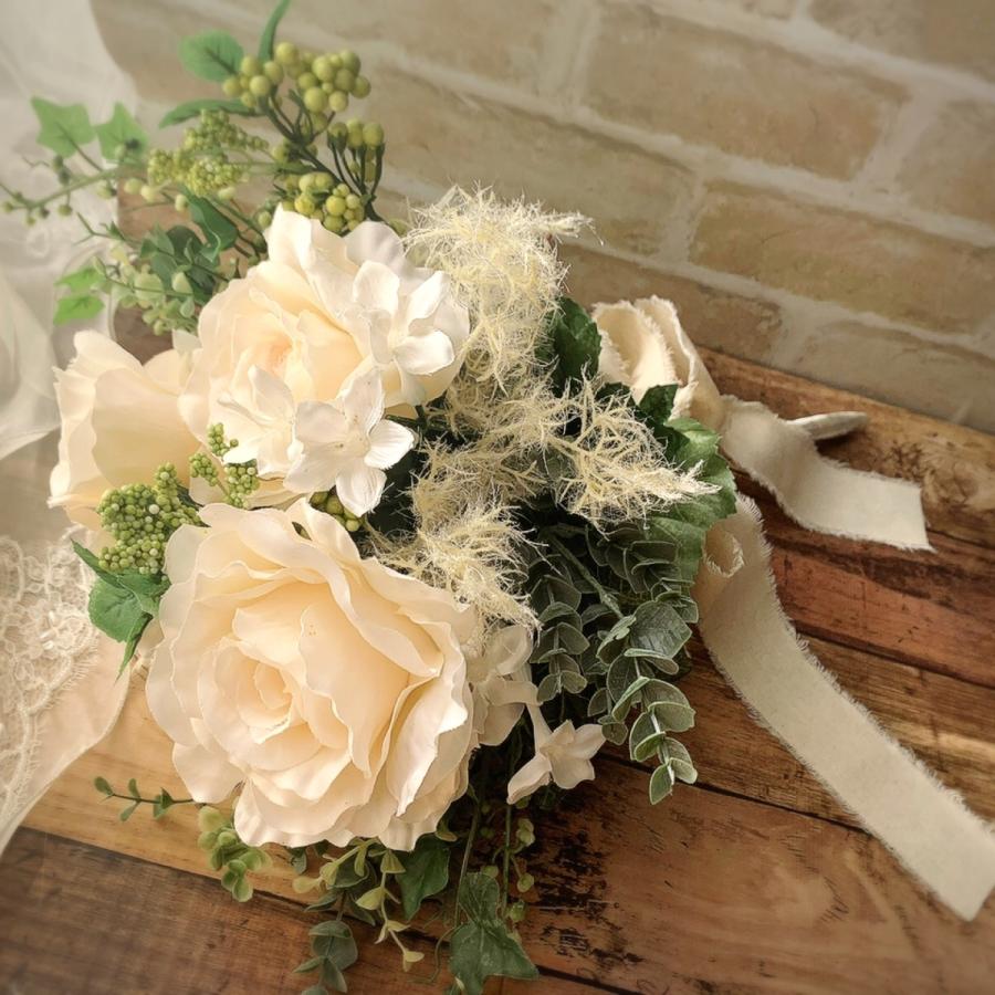 ブライダルブーケ ブートニアセット ウェディングブーケ ホワイト 薔薇