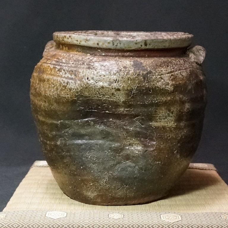 古備前】種壺 茶道具 水指 花入 花瓶 耳付 壺 蹲 甕 高さ15cm