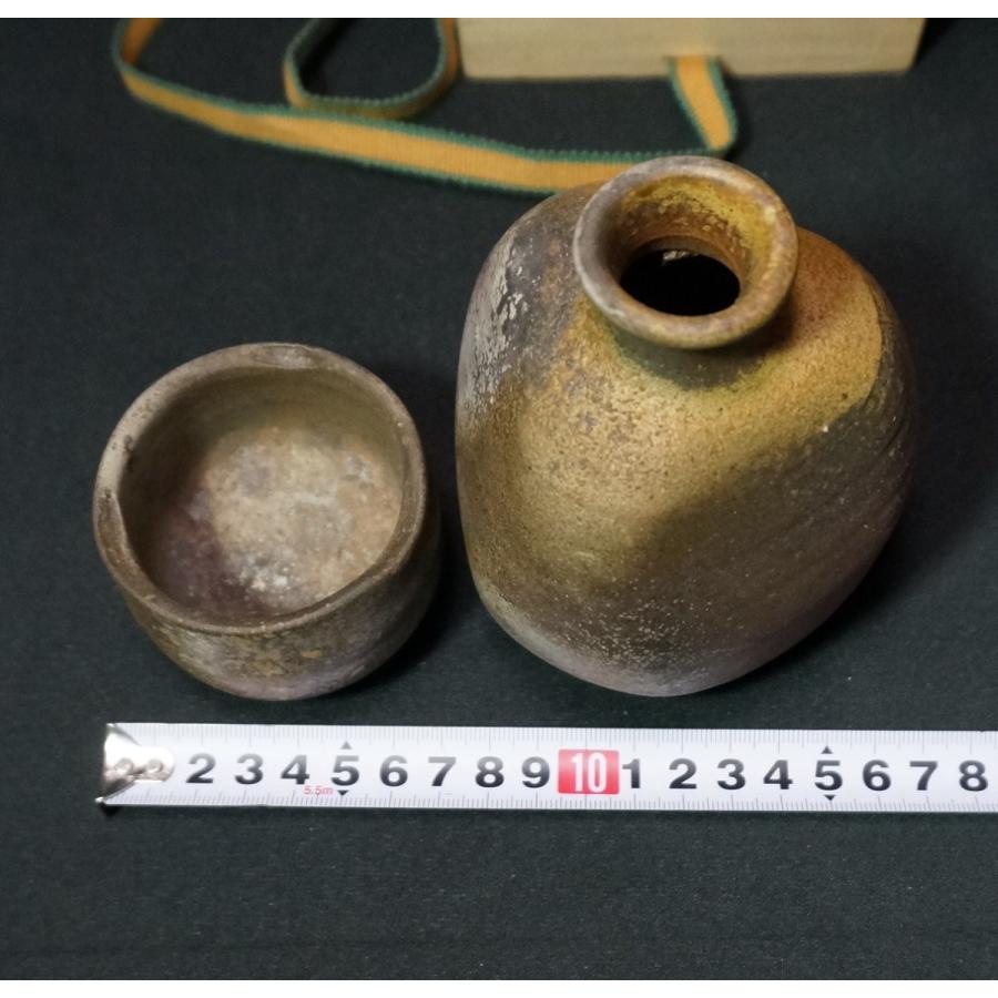 備前焼 小野田瑞穂作 備前徳利ぐい呑セット 三角変わり徳利 共箱有 酒