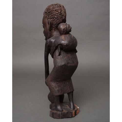 アフリカ タンザニア 黒檀彫刻 母子像 44cm 木彫り 立像 一刀彫