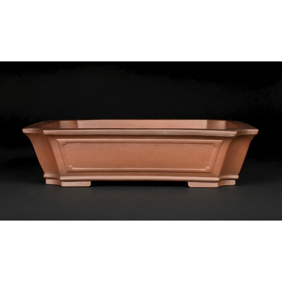 盆栽鉢 紫泥外縁隅切額面長方鉢 植木鉢 中国鉢 張氏製陶 落款あり 13号