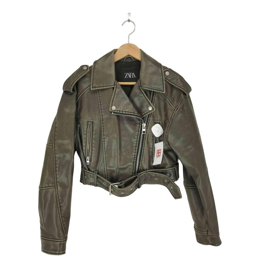 ZARA（ザラ） USED加工 フェイクレザーライダースジャケット