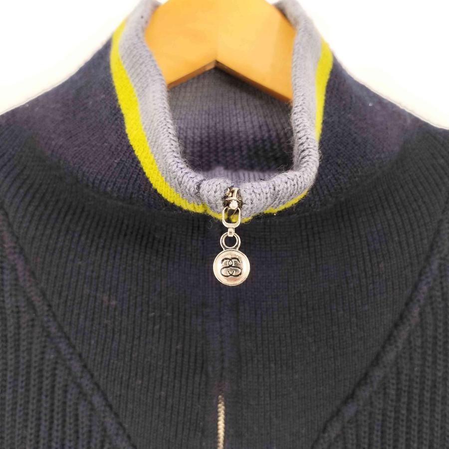 STUSSY（ステューシー） 90S 紺タグ SSリンクロゴ 畦編み ハーフジップ
