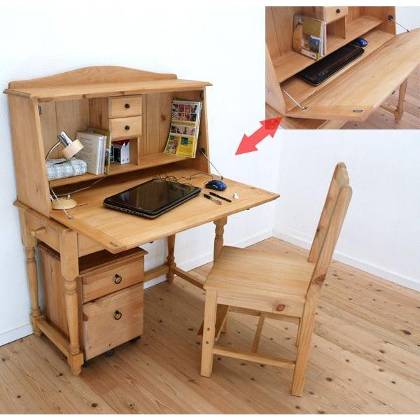 カントリー調 ライティングビューロー 無垢木製 ライティングデスク