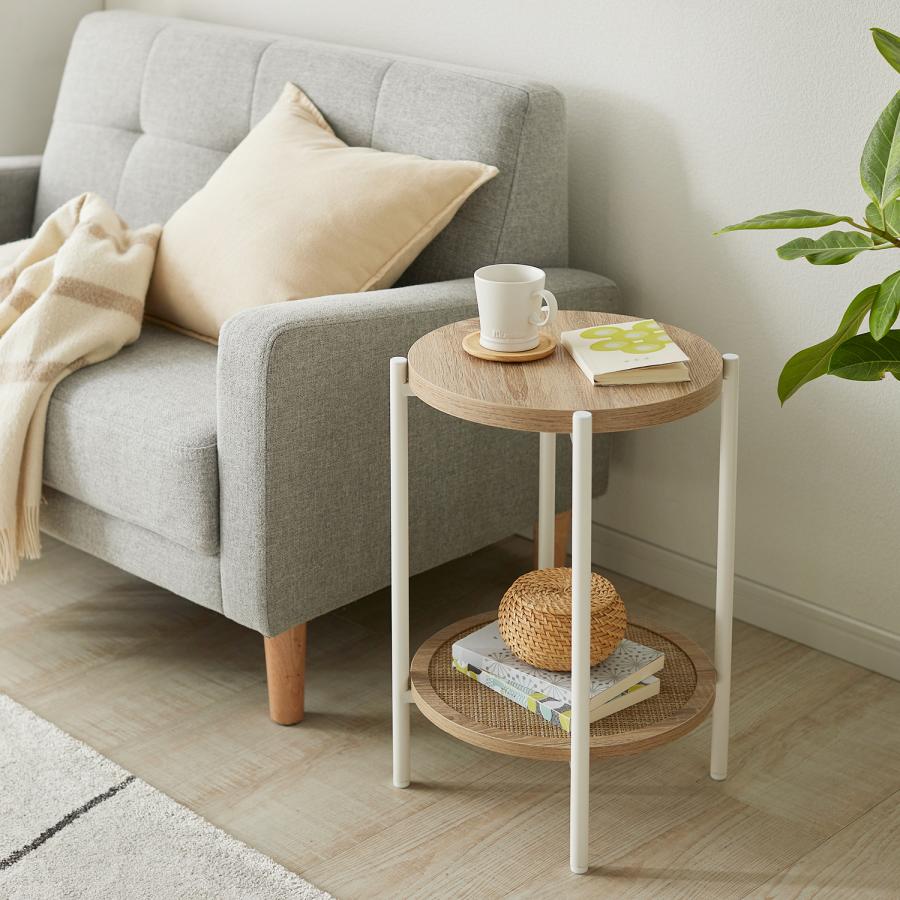 サイドテーブル テーブル 円 サークル 四角 インテリア ラタン風棚板