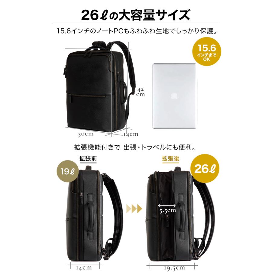 Evoon 公式 マルチビジネスリュックレザー 大容量 19L~26L 拡張機能 多
