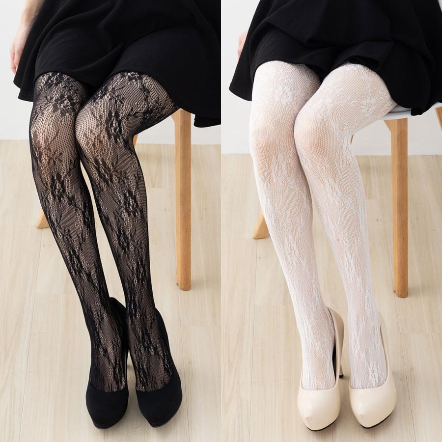 レースタイツ 白・黒 M-Lサイズ レディース ラッセル 網タイツ D1PK