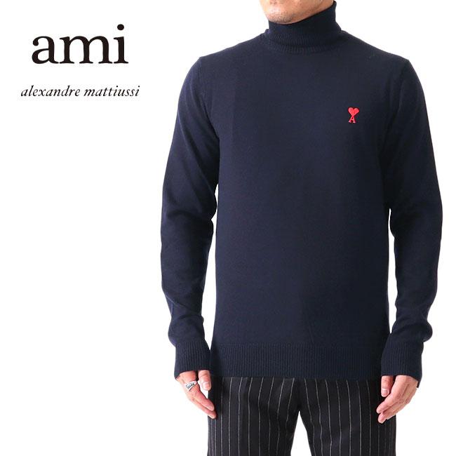 AMI PARIS アミパリス ハートロゴ刺繍 タートルネック ニットセーター