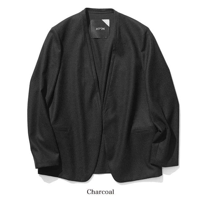 TIME SALE] ATON エイトン ウール サキソニー ノーカラー ジャケット
