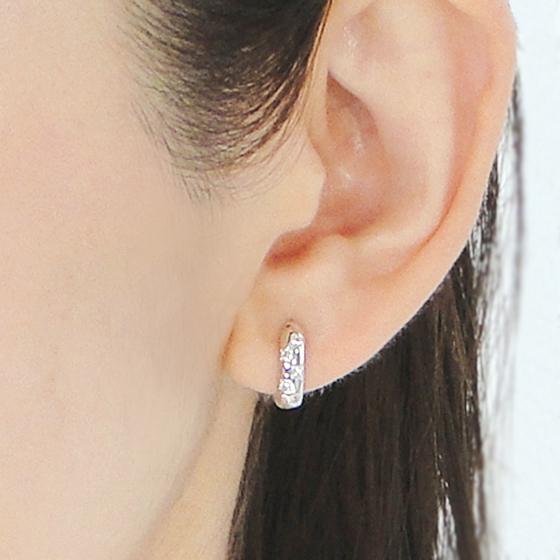 Pt900 0.10ct フープ ドット ダイヤモンド ピアス 人気 ジュエリー