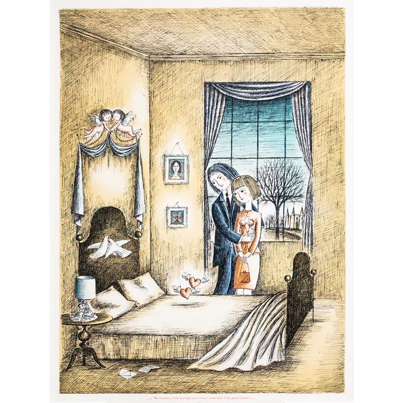 レイモン ・ ペイネ 「 窓辺の二人 」 リトグラフ 版画 絵画 洋画 人物