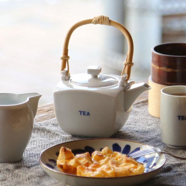 上出長右衛門窯 TEA字 角急須 小 九谷焼 染付 急須 磁器 茶器