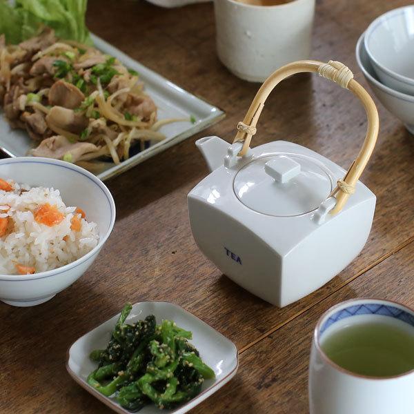 上出長右衛門窯 TEA字 角急須 小 九谷焼 染付 急須 磁器 茶器