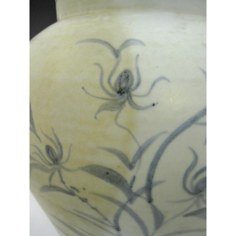 李朝 青花草花文壺 全高38cm 韓国 朝鮮 陶磁器 希少 花瓶 白磁 染付