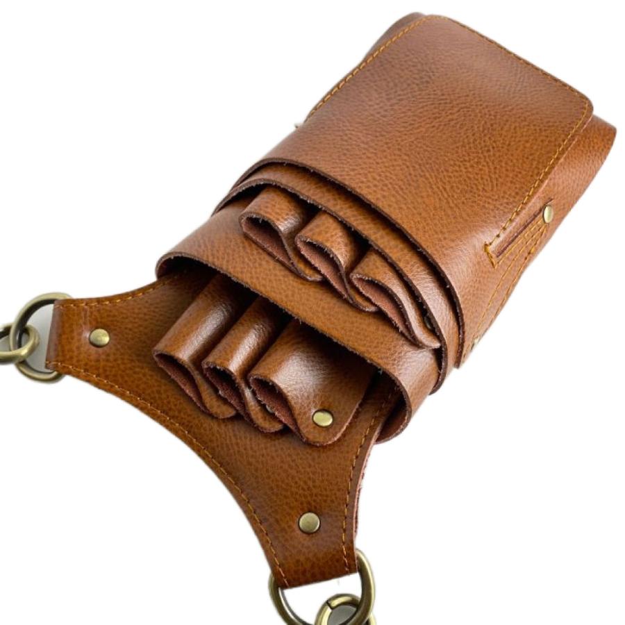 本革シザーケース Tall タイプ 本革ベルト付 送料無料 ハサミ6丁 美容