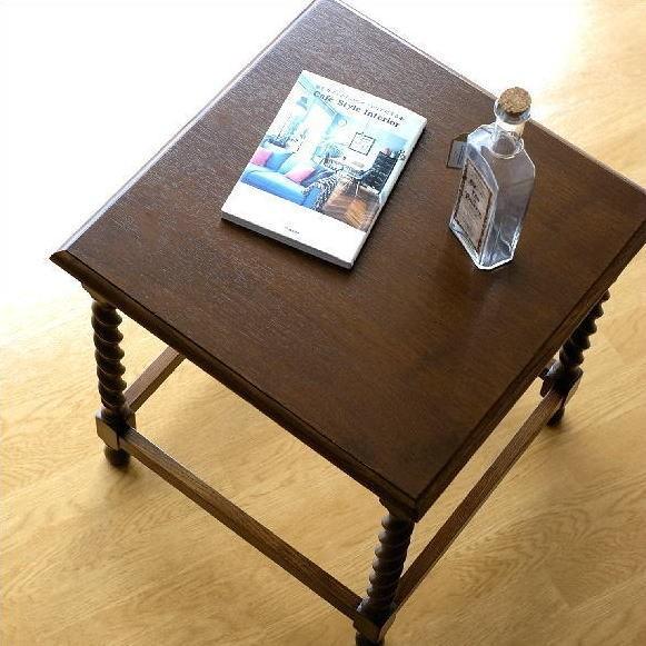 サイドテーブル 花台 アンティーク レトロ 木製 正方形 四角 高さ50cm