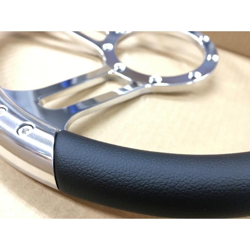 カスタム アルミ ビレット trint ステアリング ハンドル 黒革 9穴 約