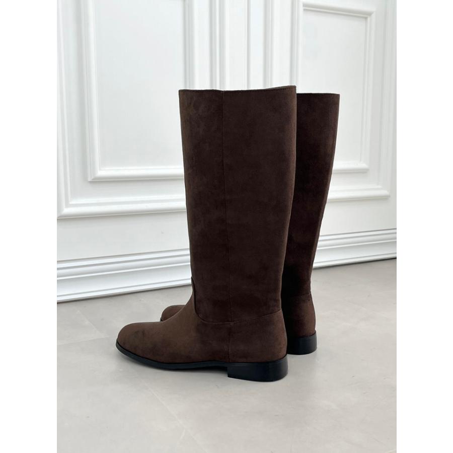 ロングブーツ ジョッキーブーツ レザー スエード フラット レディース