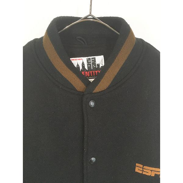 古着 90s Canada製 「ESPN」 テレビ 放送局 本革 レザー袖 メルトン