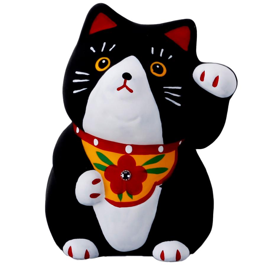 開運 縁起物 黒猫 猫の置物 岐阜 美濃の焼き物 福猫 / 民芸招き猫・黒