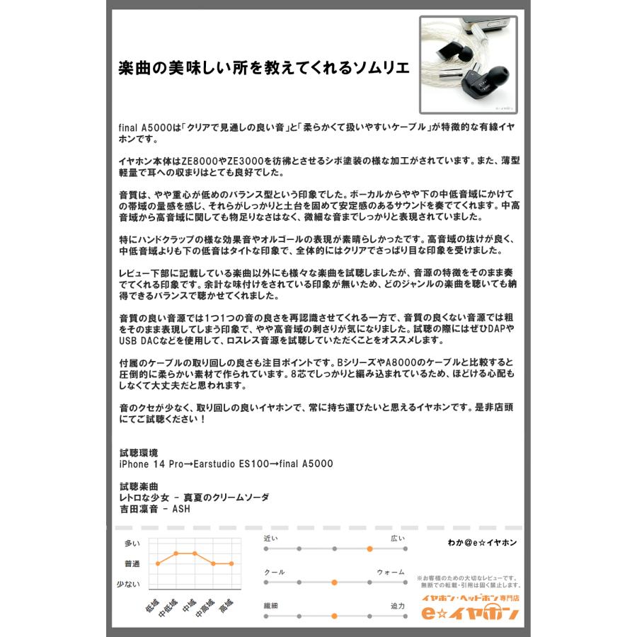 final（ファイナル） final A5000 有線イヤホン カナル型 耳掛け型