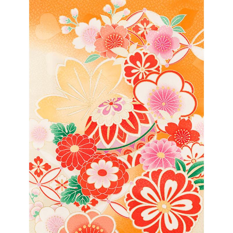 お宮参り 赤ちゃん着物|女児産着|オレンジ地|宮参り着物フルセット