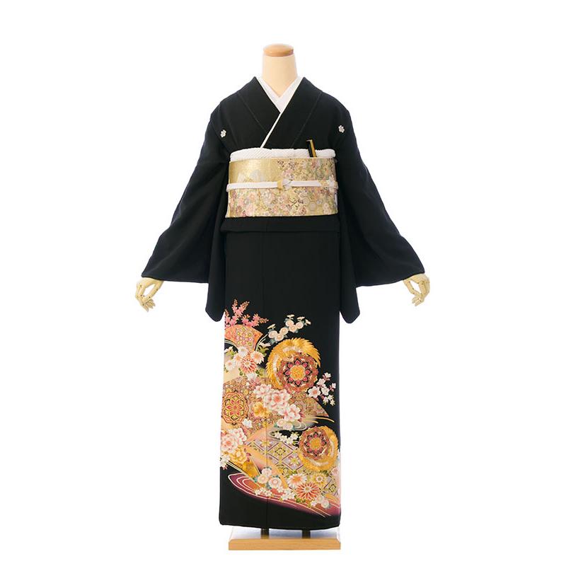 ワイドサイズ 正倉院文様 鳳凰 金彩刺繍柄の黒留袖フルセット(黒)| 黒