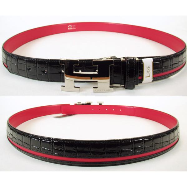アイネックロード 牛革ベルト (最長116cm／黒赤）メンズ ロング 本革