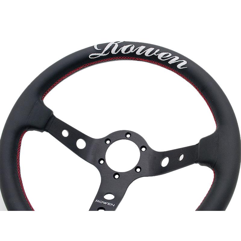 M's】 ROWEN ディープステアリング 外径 330mm (ブラックレザー×レッド