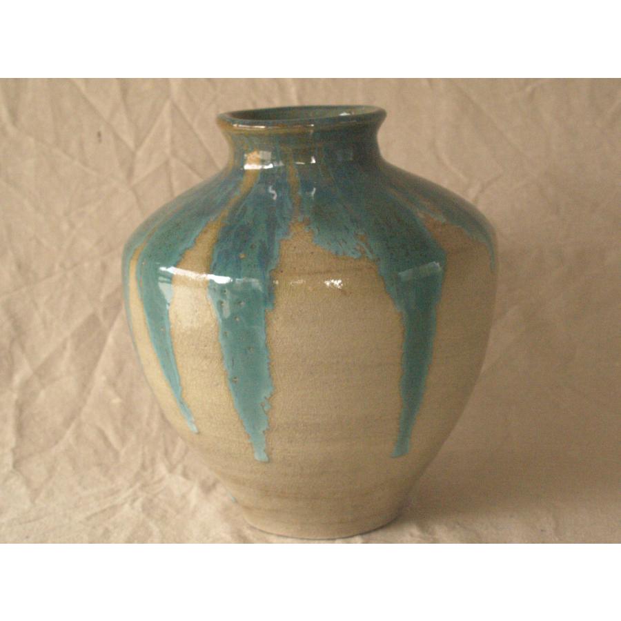 レア珍品 江戸 明治時代 上野焼 藁釉緑彩壺22.5cm 茶壺 青流花瓶 古