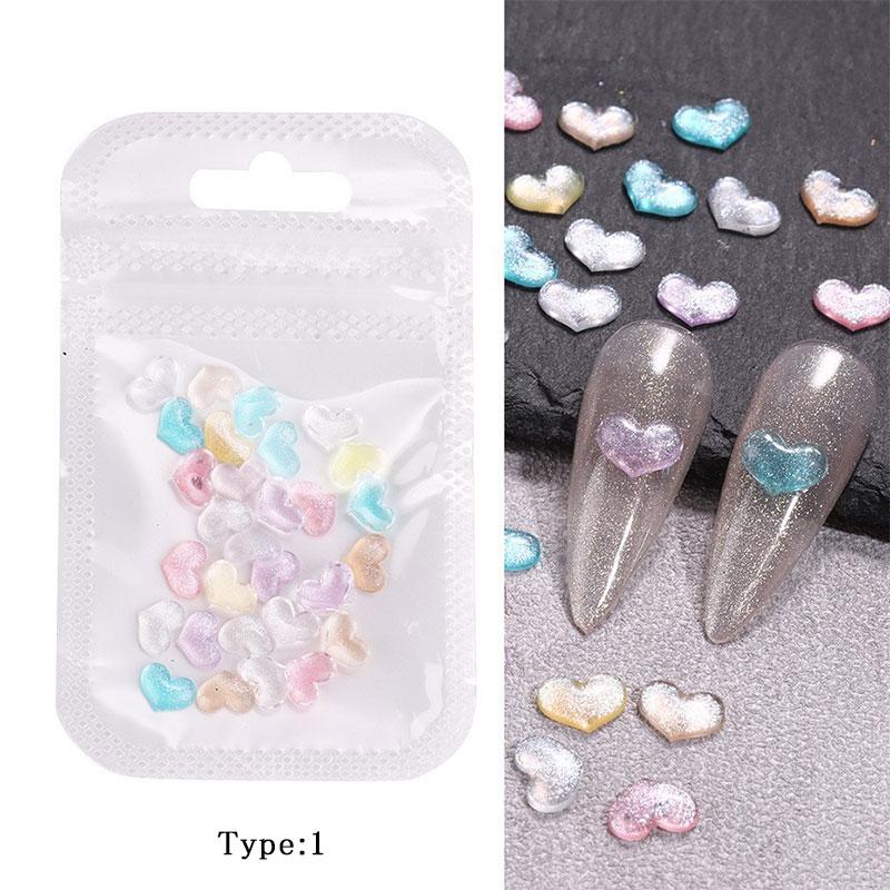 ネイルパーツ うるつや カラフルハート 3種類 ぷっくり ハートストーン