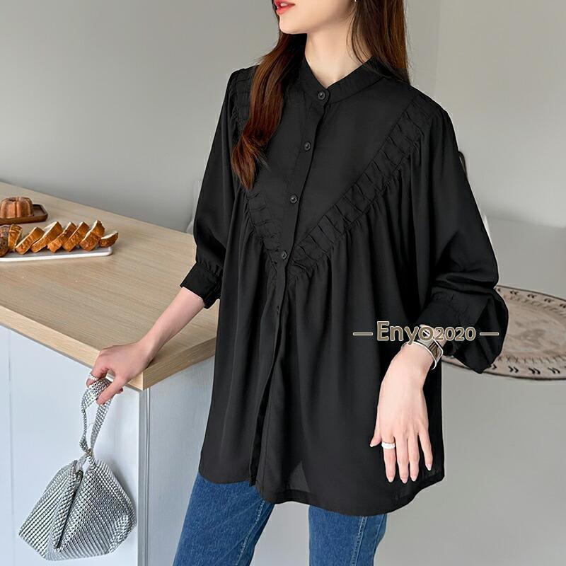 ブラウス シフォンブラウス トップス レディース 長袖 バンドカラー