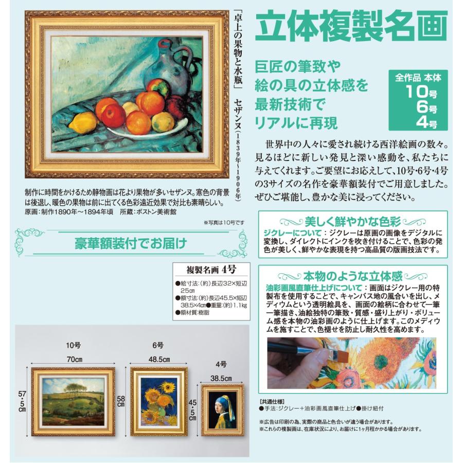 セザンヌ 卓上の果物と水差し 4号 立体複製名画 額付き 壁掛け 有名