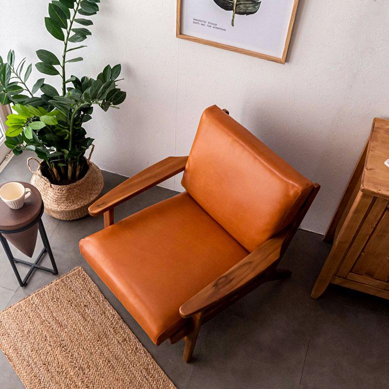 東谷 ソファ 1人掛け 1P 本革 木 幅 69cm キャメル ブラウン レザー