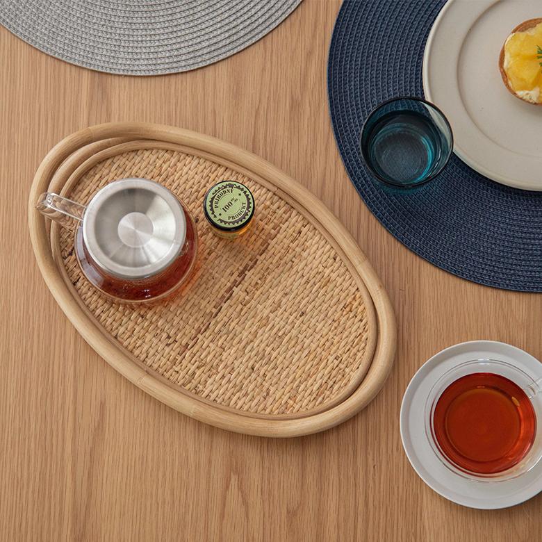 ELEMENTS トレイ オーバル ラタン 籐 お盆 トレー Sサイズ 小さい