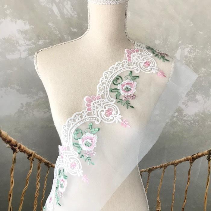 バラ レース リボン ホワイト ピンク 手芸 幅広 オーガンジー チュール