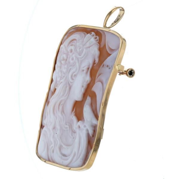 K18YG イエローゴールド ネックレストップ ブローチ シェルカメオ 2way