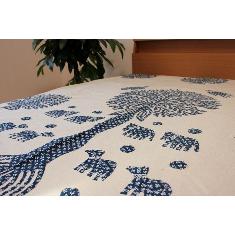 マルチカバー ハンドメイド 刺繍 150×225cm ブルー パッチワーク 手